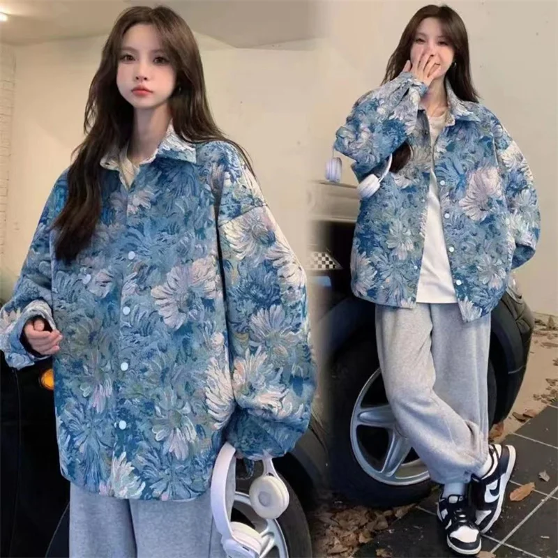 ﻿ 2024 Spring New Retro Floral Baseball Coat Women\'s Jacquard Design Feeling Small Hong Kong Style Man Autumn Jackets Fashion 5X