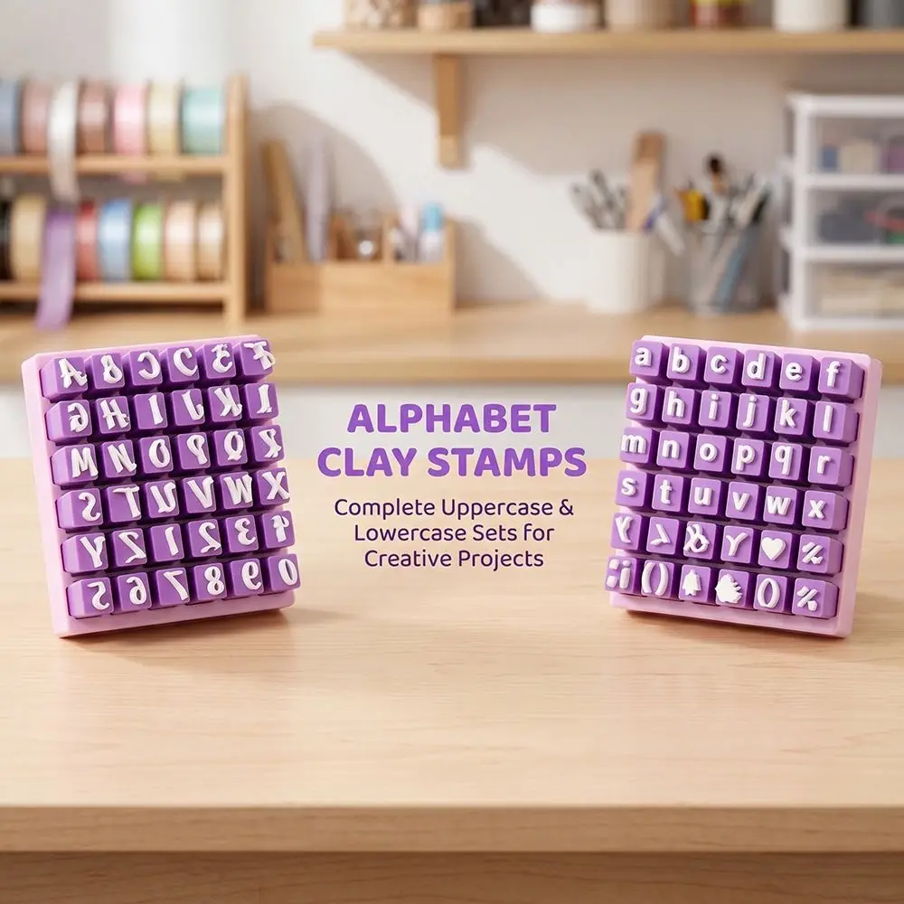 Uppercase Lowercase Letters Alphabet Clay Stamp Set Handmade Craft Tools Polymer Clay Alphabet Stamps Set PVC Purple