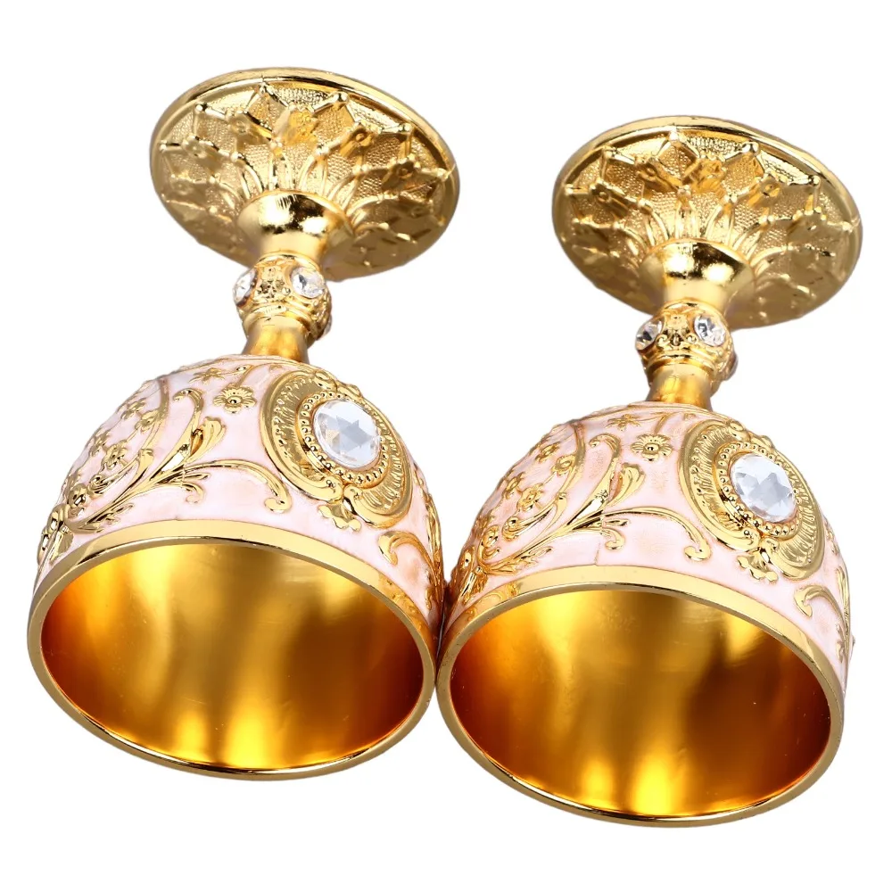 2PCS 30ml Capacity Metal Wine Cup Gold White Embossed Zinc Alloy Goblet Small European Embossed Wine Glass Medieval Theme