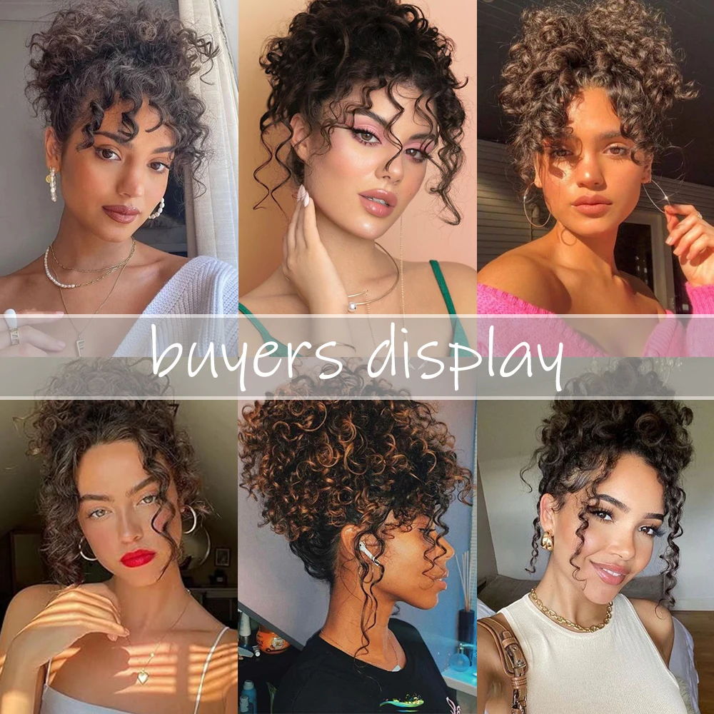 Synthetic Messy Hair Bun Hair Piece Elastic Drawstring Loose Wave Large Curly Bun Chignon Short Extensions For Women Daily Use