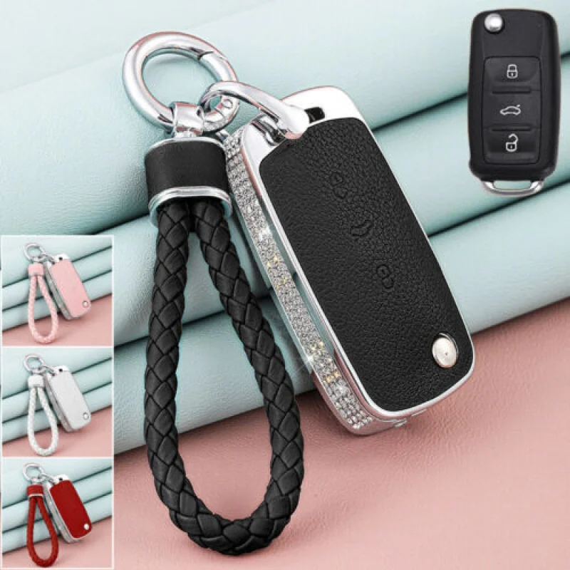 

Чехол для автомобильного ключа из сплава A + кожи с бриллиантами для VW Polo Touareg Beetle Passat Jetta