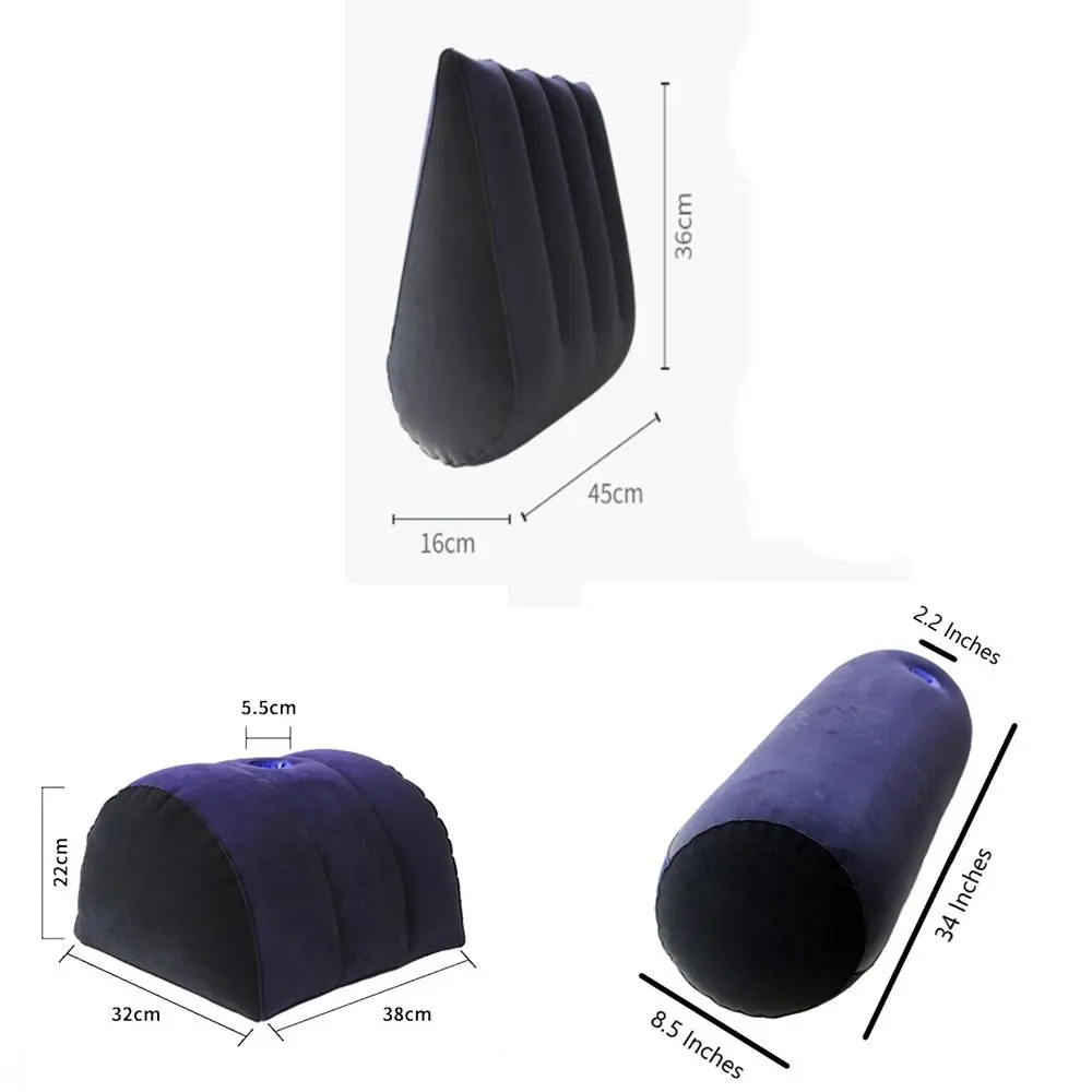 PVC Flocking Silicone Pillow Blue+Black Inflatable Inflatable Sex Pillow Triangle Cylinder Wedge Soft Relax Cushion