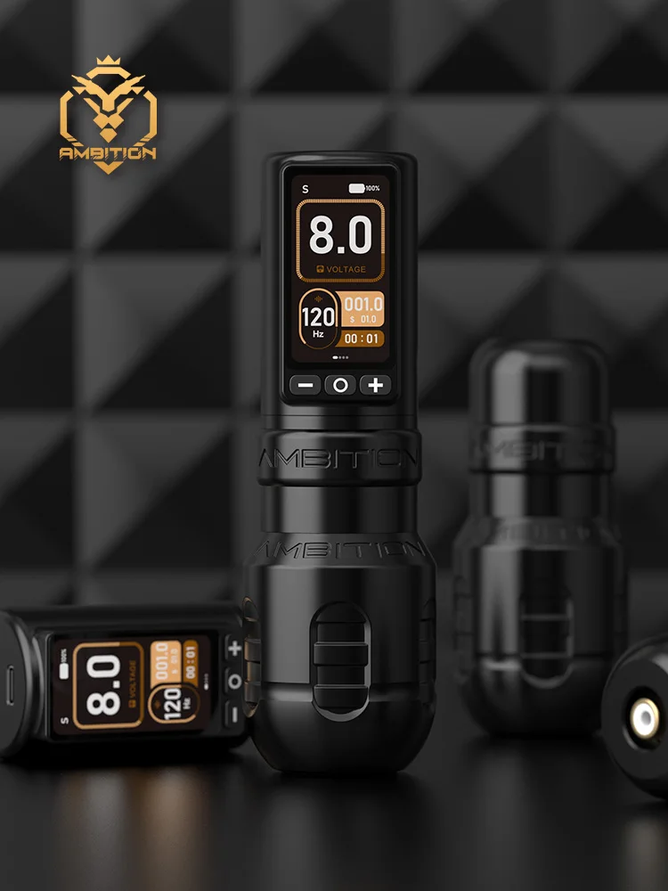 Ambition Torden Max Drahtlose Tattoo-Maschine, gerader Stab, bürstenloser Motor, Stifthub, 4,0 + 3,5 mm Akku, 2400 mAh, Touch-Farbbildschirm