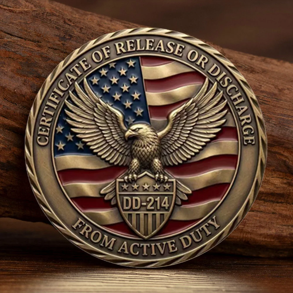 U.S. DD-214 Veteran Bronze Plated Commemorative Coin Veteran Identity Badge, Military Veteran Challenge Coin