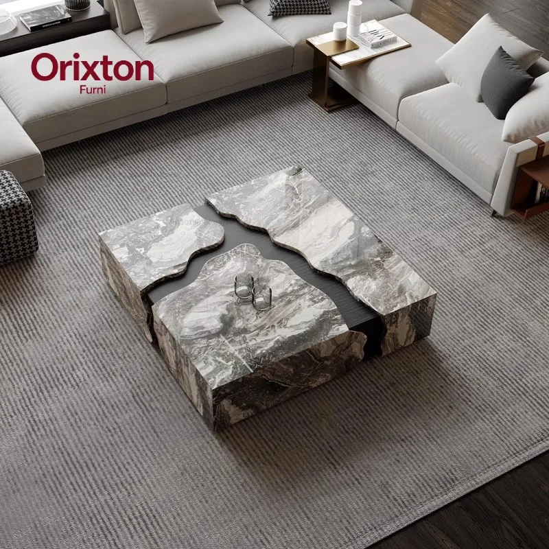 Square Marble Coffee Table, Italian Minimalist Viral Design for Spacious Living Room, Heat & Scratch Resistant, Customize