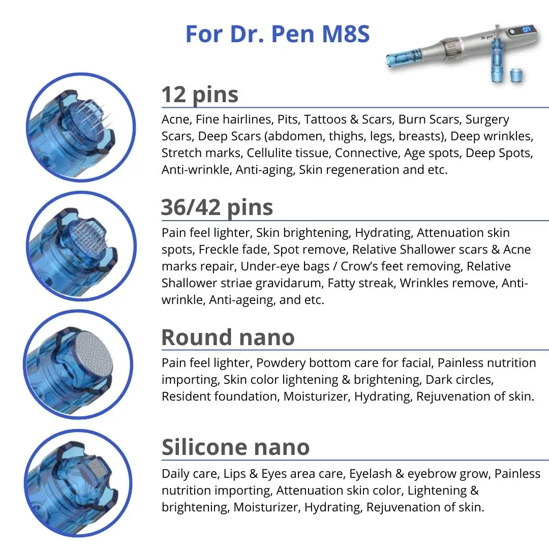 Dr. Pen M8S Needle Cartridge Anti Back Flow Micro Skin Needling 12 18 24 36 42 Nano Needle MTS Tips Fit on Dr pen M8S /A8S/ A9