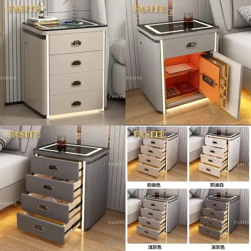 For Smart Bedside Table Safe Integrated 4-Drawer Cabinet Multi-Function Wireless Charging Audio Fingerprint Lock Household