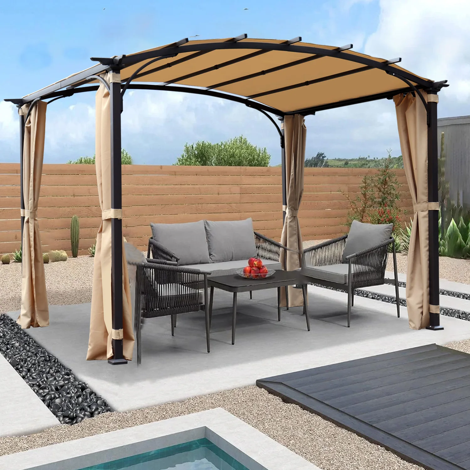 

Patio Pergola 9x11ft Arched Grape Gazebo with Waterproof Sun Shade Shelter & Steel Frame