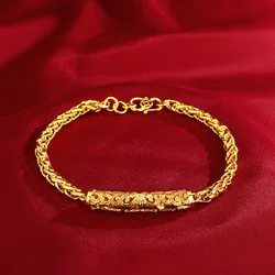 Fine AU999 gold jewelry lifetime auspicious cloud pattern bracelet 24K pure gold coin cylindrical hollow wrist chain