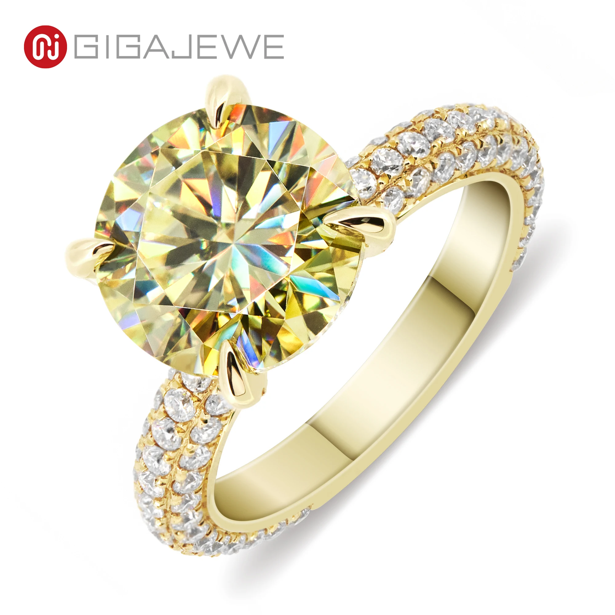 

GIGAJEWE Moissanite Customized Jewelry 4.0ct 10mm D Color VVS1 Round Cut 18K Yellow Gold Ring Girlfriend Wife Women Gift