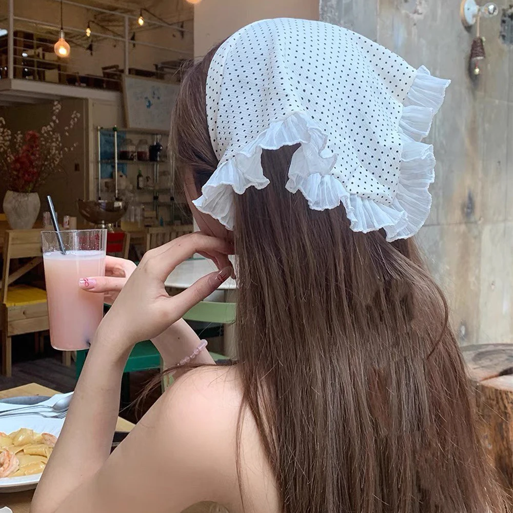 女の子のヘアアクセサリー織ヘアスカーフチェック柄レースレトロ旅行写真ヘッドバンド女性ヘッドワープバンダナヘアバンド Y2K ヘアフープ