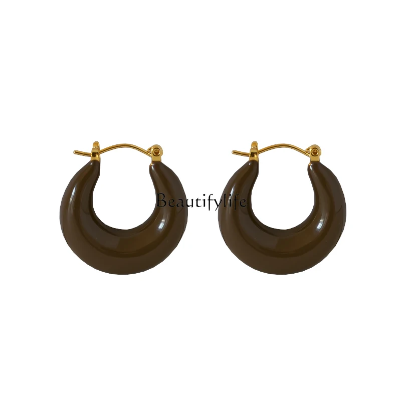 

Maillard style coffee earrings women's personality versatile temperament earrings 2023 new models