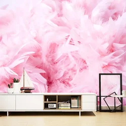Custom Mural Wallpaper 3D Beautiful Pink Feather Art Wall Painting Modern Living Room Girls Bedroom TV Background Home Decor