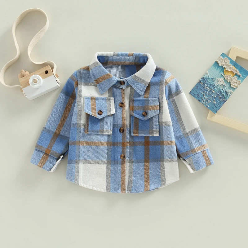 4-6T Toddler Boys Girls Flannel Shirt Long Sleeve Plaid Jacket Button Kids Sleeveless Jacket Plaid Jacket Top