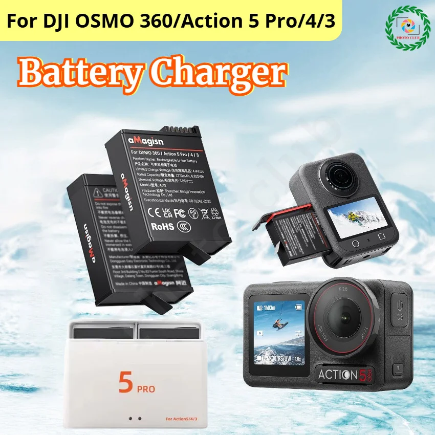 

Battery charging Case For DJI OSMO 360/Action 5 Pro/4/3 | 1770mAh Rechargeable Battery Battery charger Hub Camera Accessories