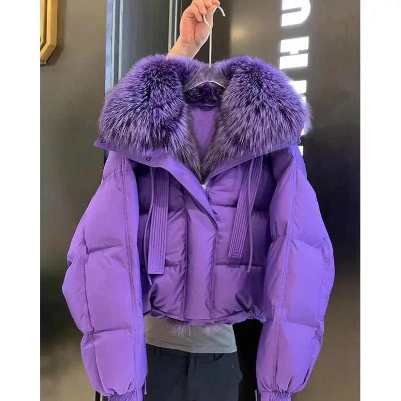 

2025 Womens High-grade Purple Warm Cotton-padded Jacket Winter Unique Super Good-looking Thick Cotton-padded Jacket Women