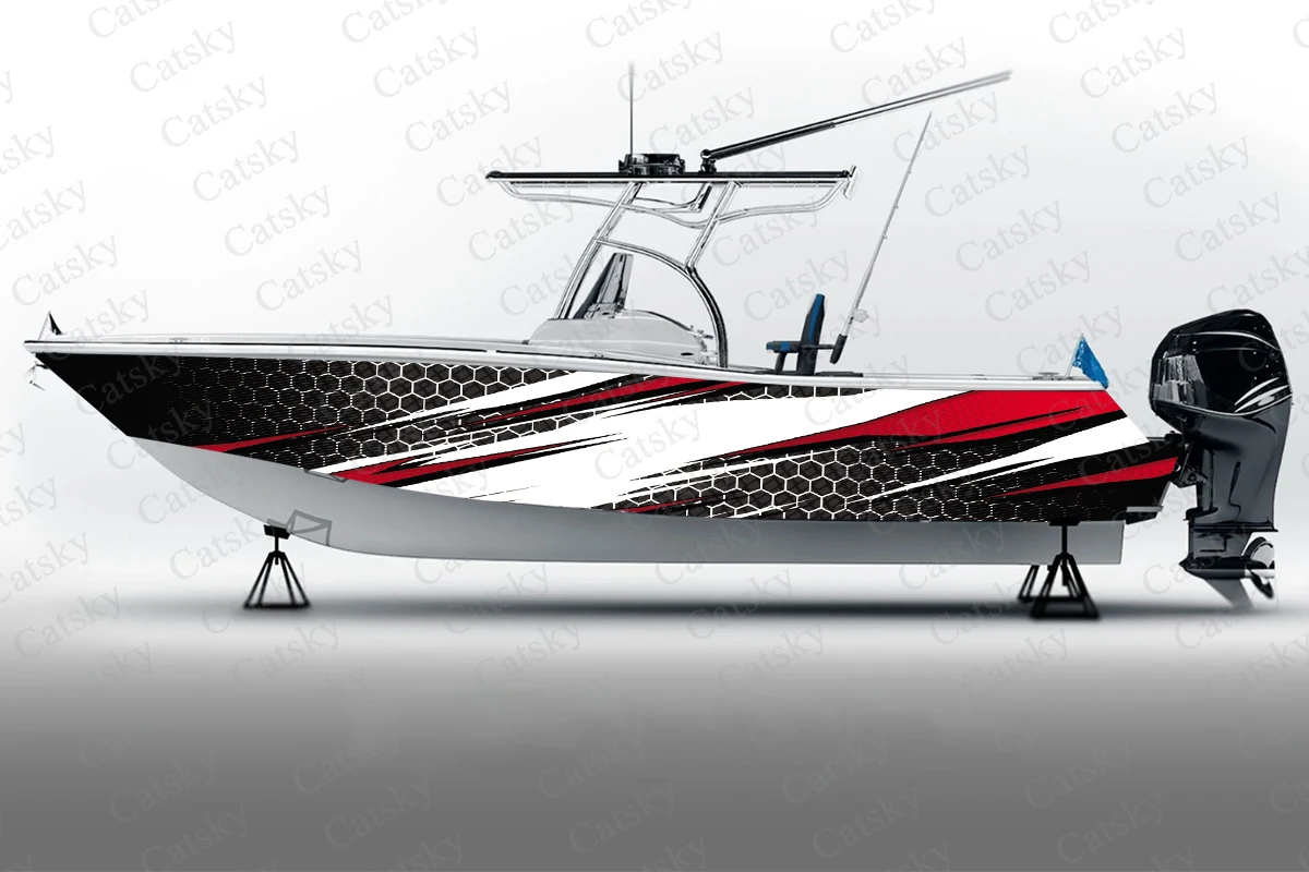 Graffiti and Honeycomb Boat Stickers, PVC Waterproof Durable Vinyl Wrap Decals for Fishing Boats, Durable and Stylish Design