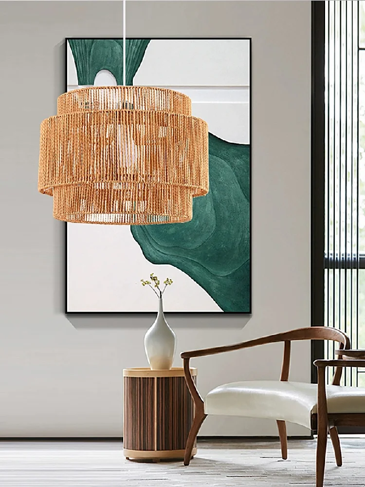 Modern Handmade Rattan LED Wabi Sabi Luzes Pingente, Nordic Living Sala de Jantar Lustre, Quarto Pendurado Luminária