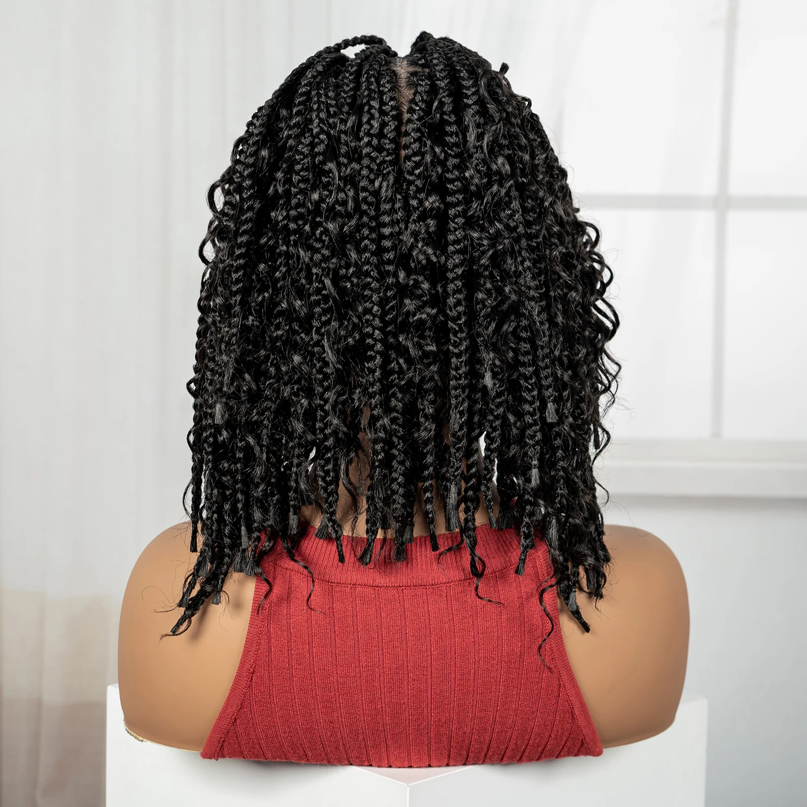 Knotless صندوق شعر مستعار مضفر 14 بوصة الاصطناعية الدانتيل الكامل الطبيعي مضفر الدانتيل الباروكات قصيرة بوهو مضفر بوب الباروكات للنساء السود #3
