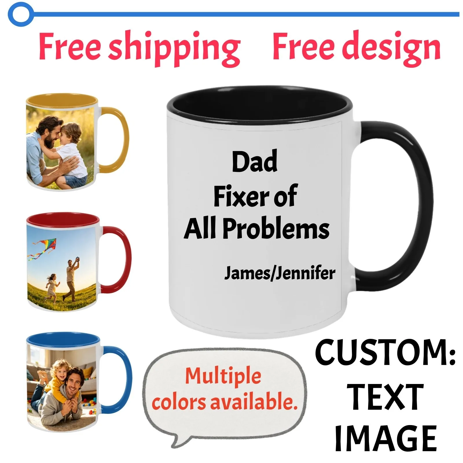 

Father's Day Gift from Daughter Son Custom Name Photo Mug Dad Personalized Cup