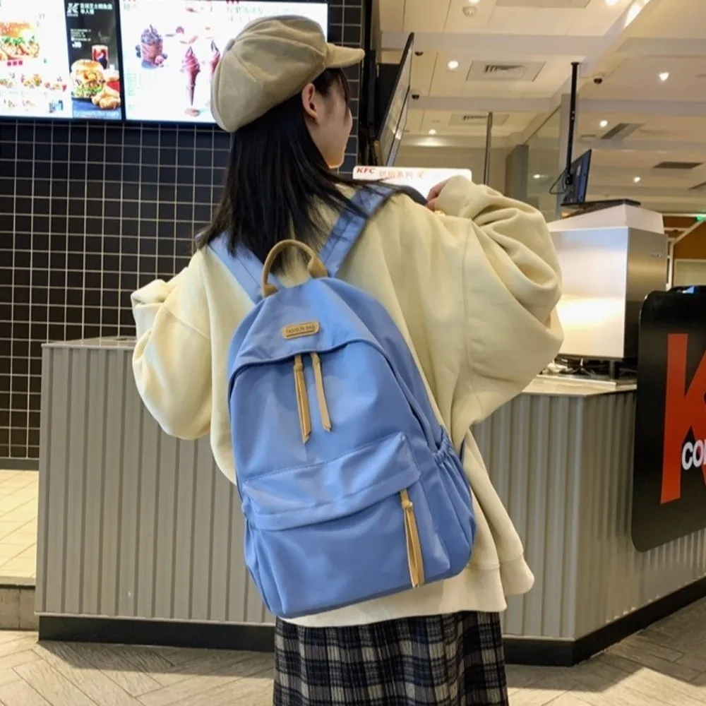 Large-capacity School Backpack Korean Version Zipper College Student Schoolbag Solid Color Simple Style Shopping Rucksacks