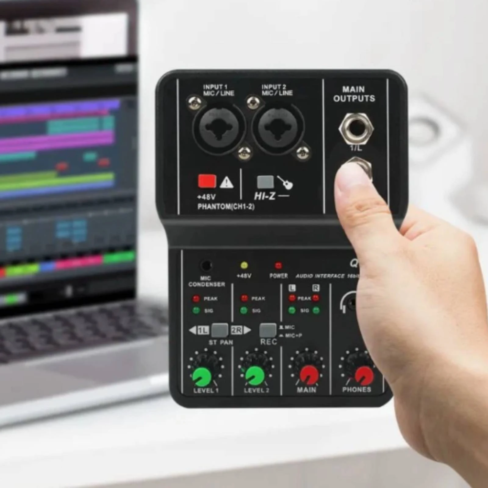 Desktop Audio Mixer USB Audio Mixer with Phantom Power External Sound Card Plug and Play Electronics Professional