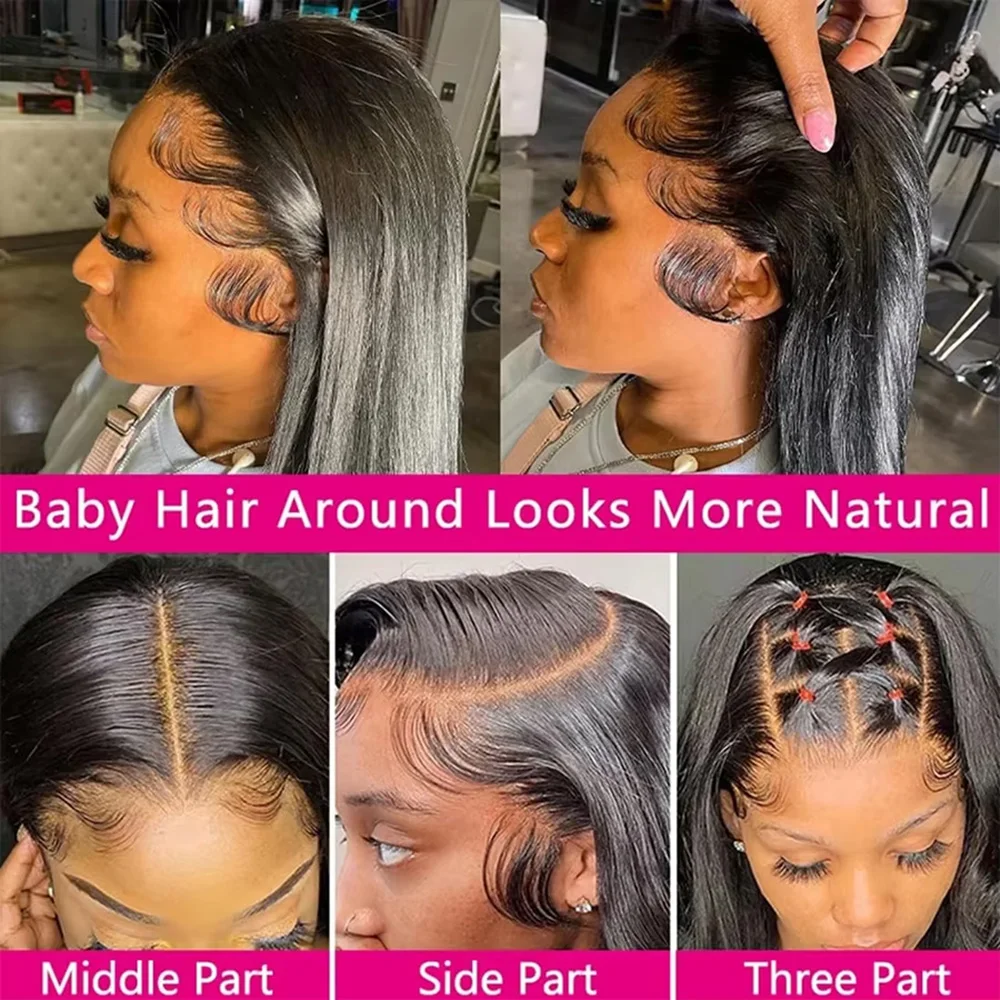 اللون الطبيعي شعر مستعار مستقيم أسود طبيعي 13x6 360 HD الدانتيل الشفاف أمامي باروكة من شعر طبيعي 46 بوصة طويلة طول الباروكات