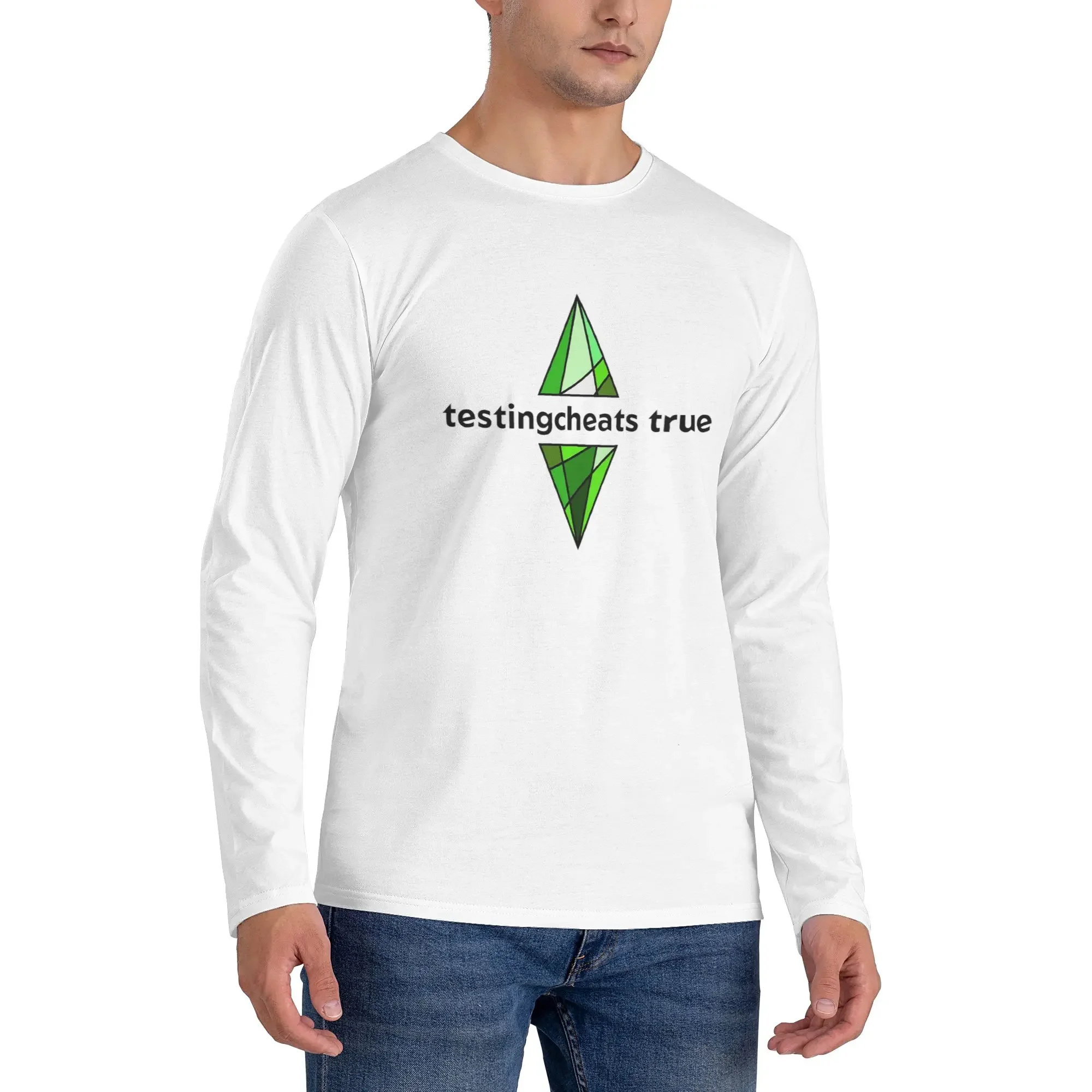 

The Sims 4 - Testingcheats True Plumbob Men's Long Sleeved T-shirt Breathable Round Neck T shirts Spring and Autumn Men tops