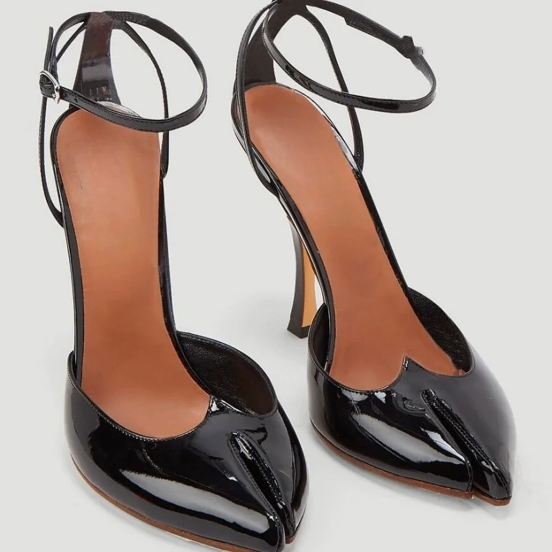 

Pointed Split Toe Shallow High Heel Sandals Horse's Hoof Shaped Women's Fashion Single Shoes Thin Heel Banquet Shoes Large Size