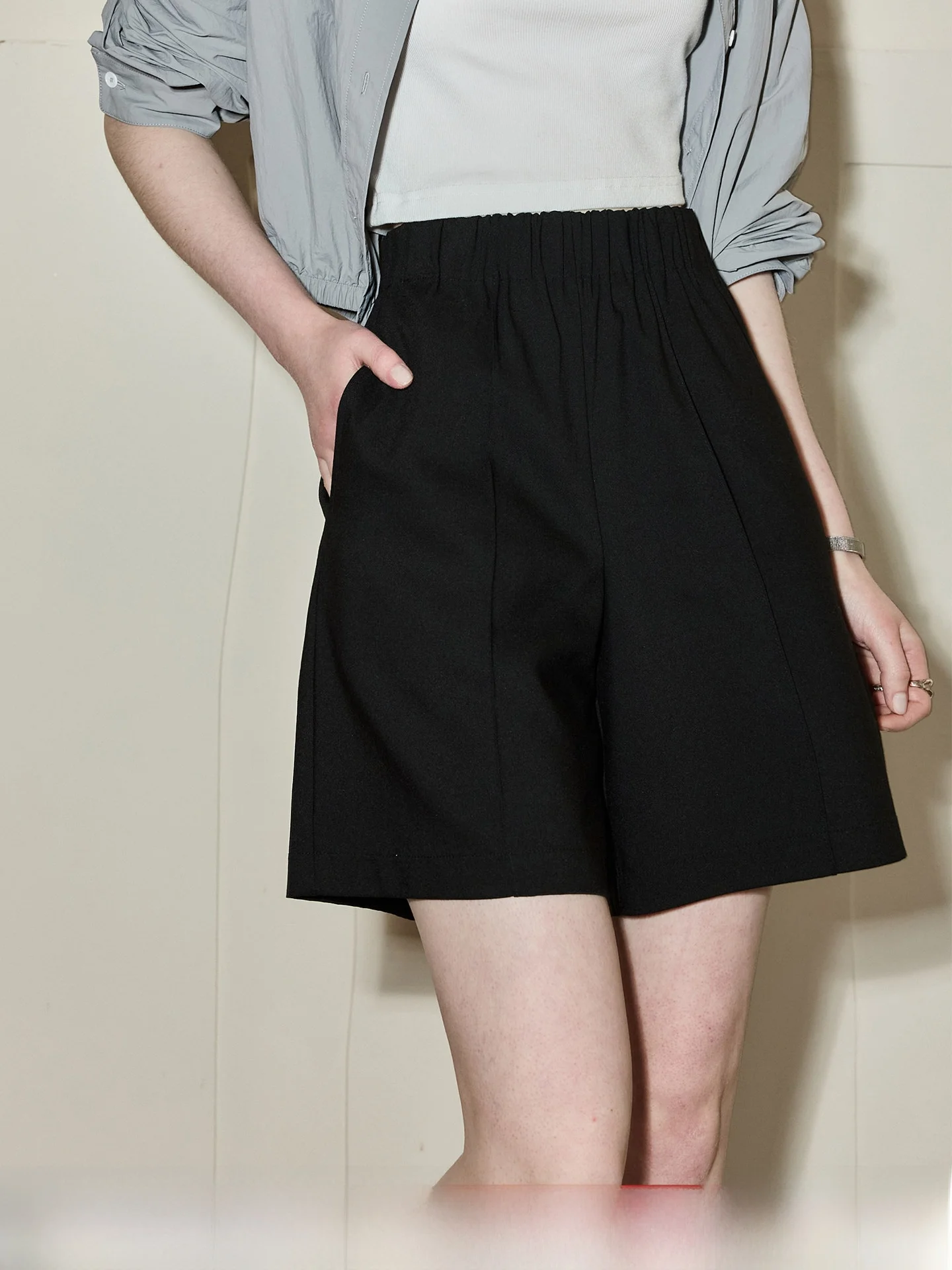 Black Suit Short Pants High Waist Drapey Slimming Breathable Commute Style Office Wear Summer KUHNMARVIN Straight Leg Pants