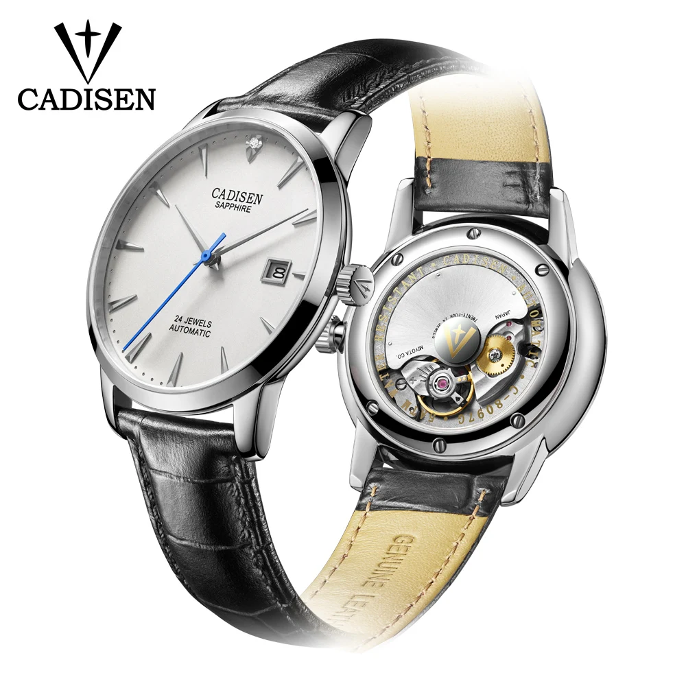 

CADISEN Men Business Automatic Mechanical WristWatch MIYOTA 9015 Top Brand Luxury Real Diamond Male Curved Sapphire Glass Clock