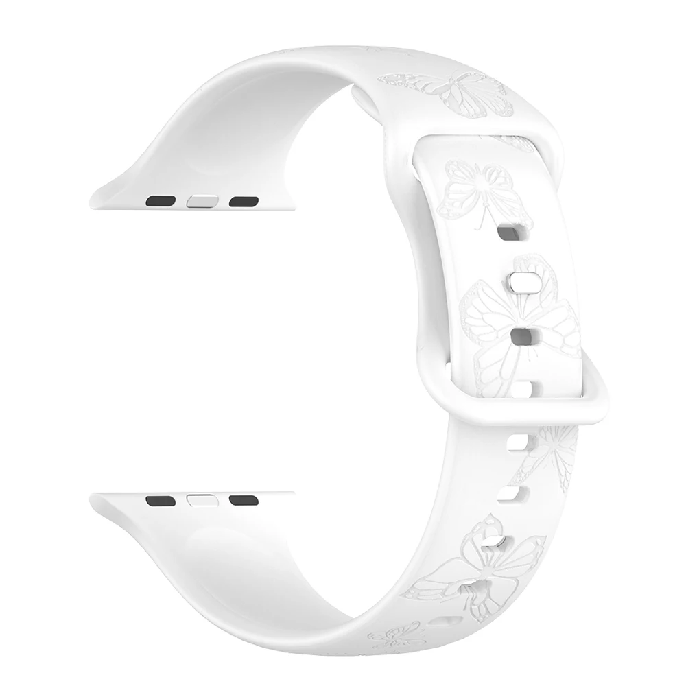 

Watch Strap For Apple Watch Full Range Of Wristband Silicone butterfly And Rose Pattern Durable Sport Smartwatch Band Men Women