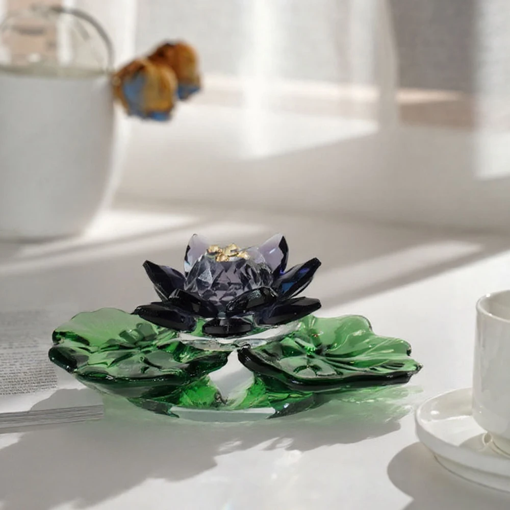 

Sparkle Crystal Lotus Flower Figurines Collectible Glass Decorative Lotus Flowers Ornaments Glass Home Decor for Feng Shui Table