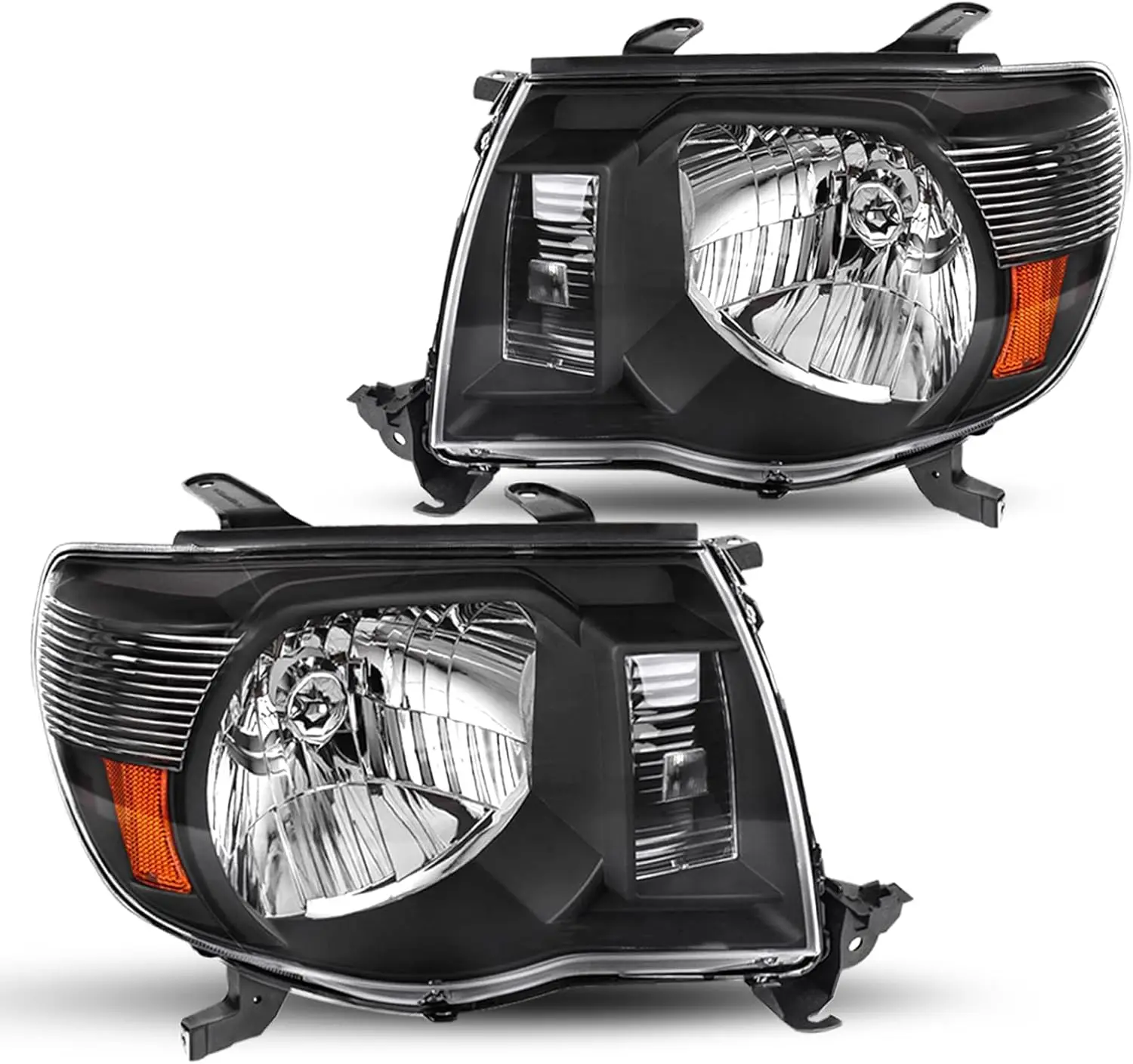 

Headlight Assembly Replacement for 2005-2011 Toyota Tacoma Pickup Passenger and Driver Side Black Housing Amber Reflector