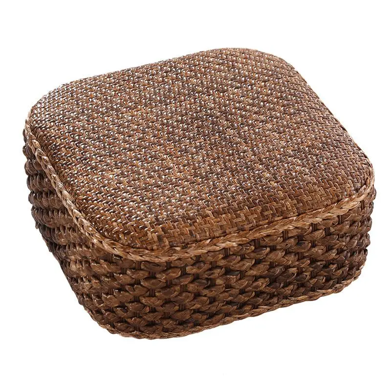 30x30 Rattan Short Stool Creative Hand-Woven Piers Household Living Room Sofa Coffee Table Stool Load-Bearing Strong and Durable