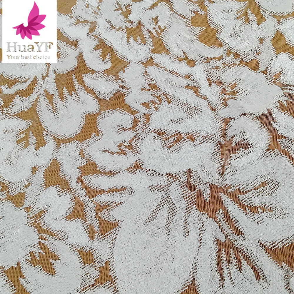 

High Quality Off White French Flower Embroidery Lace Fabric With Sequins Bridal Wedding Dress Material 5 YardsHY2975