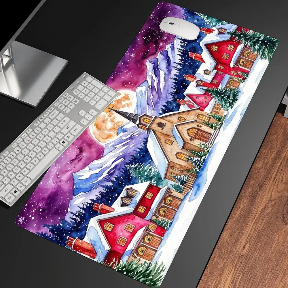 Snowy Village Mouse Pad XXL Large Desk Mat Non-slip Rubber Gaming Keyboard Mousepad Office Computer Table Mat For Home Work