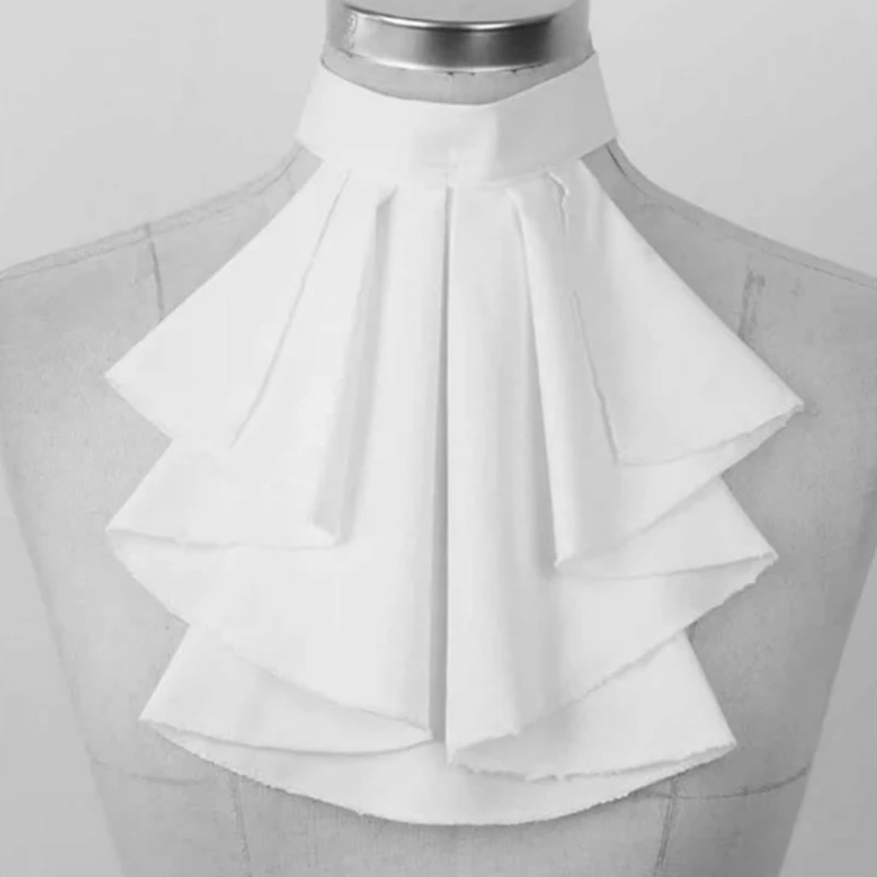 Sophisticated White Detachable Jabot Necktie Victorian Ruffled False Collar for Elegant Period Costumes and Galas Party