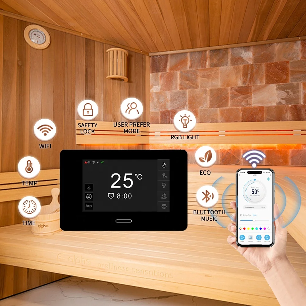 26 years old manufacturer, providing OEM ODM service, WiFi APP digital panel system for all sauna rooms sauna