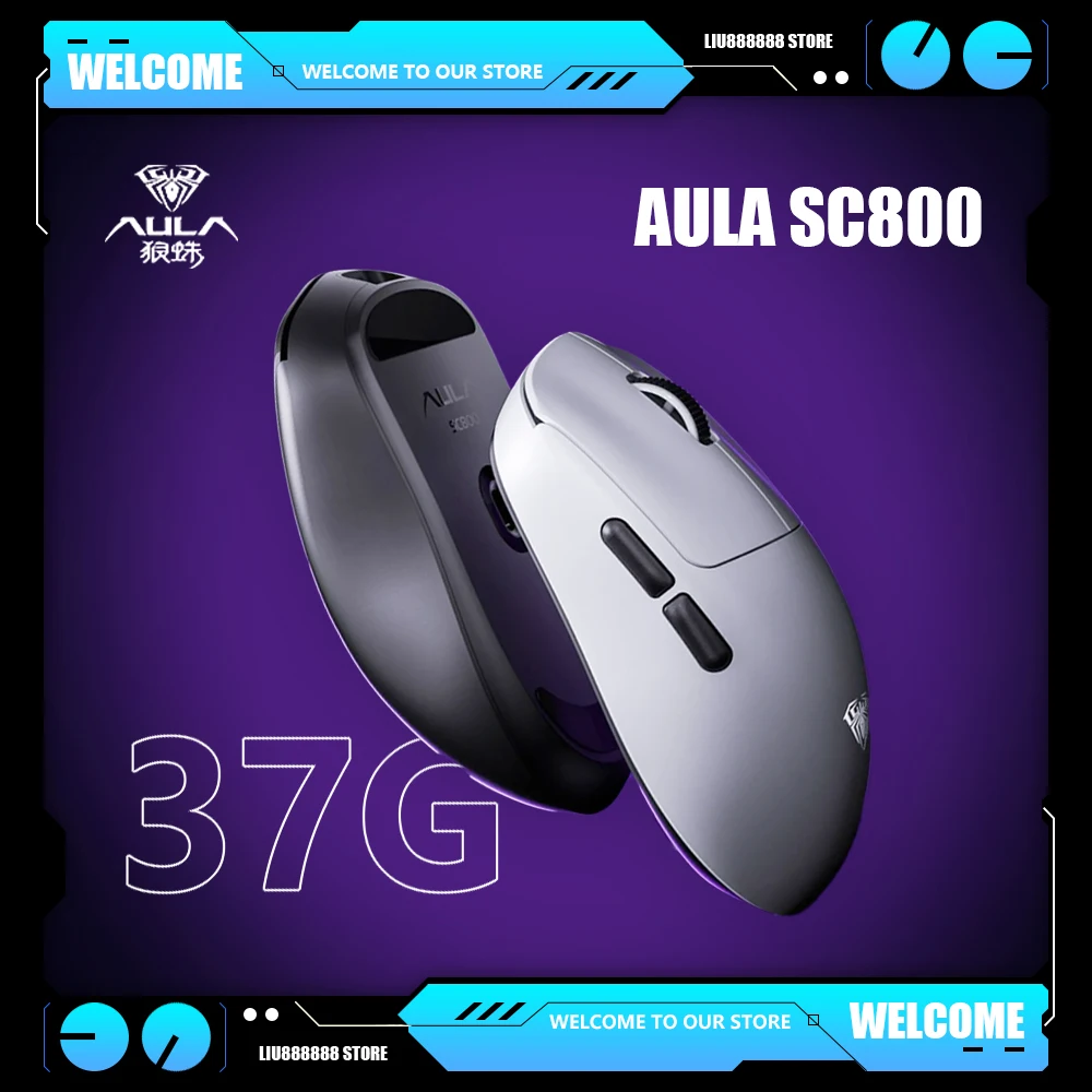 Aula SC800 E-Sports Gaming Mouse 2.4g ไร้สาย 37g Ultra 26000dpi 8K Paw3395 Sensor น้ําหนักเบาที่กําหนดเอง PC Gamer อุปกรณ์เสริม