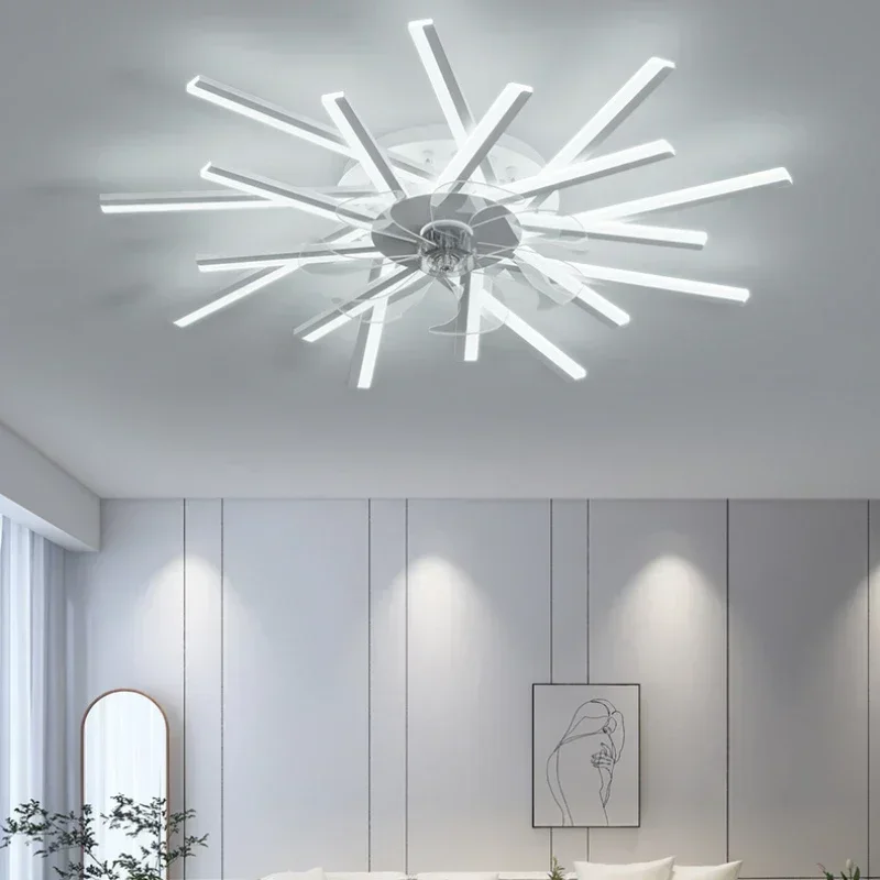 Living room luxury LED ceiling fan pendant light dimming intelligent remote electric fan cooling room decoration ceiling light