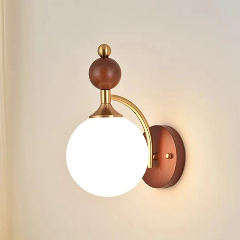 Vintage Bedside Wall Lamp Middle-Aged Solid Wood Bedroom Living Room Background Study Room Aisle Porch Lighting