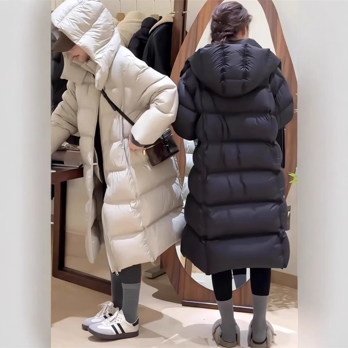 Long down jacket for women 2025 new winter loose and slimming  thick white duck down jacke