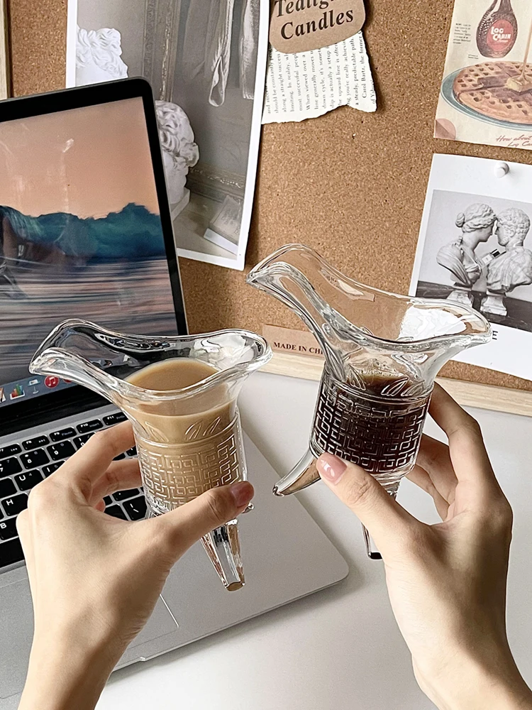 Milk Tea Cup Glass Cup Emperor Cup Ancient Three-Legged Drinking Water Milk Tea