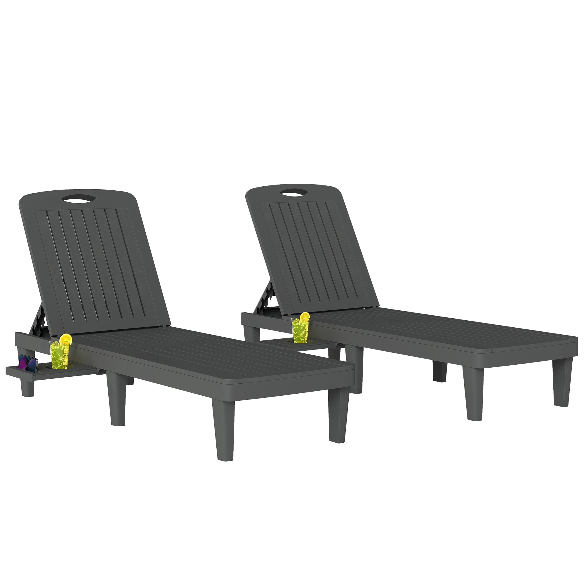 Outsunny Set de 2 Tumbonas de Jardín Exterior Reclinables Bandeja Lateral Gris