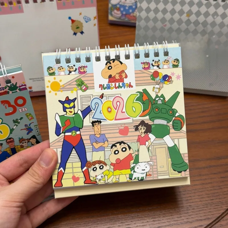 Crayon Shin-chan-calendario de escritorio creativo para decoración de oficina, Mini calendario Simple encuadernado en espiral para accesorios de papelería de escritorio, 2026