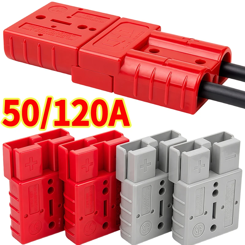 50A 120A 2 Pole Battery Power Connector Quick Disconnect Charging Plug with Copper Crimp Contacts for RV Solar Caravan Wiring