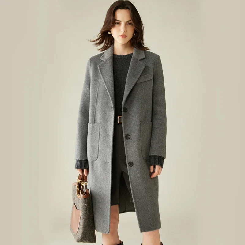 

LIBIELIY Ladies' 100% Cashmere Thick Double-Sided Long Jacket, Classic And Multifunctional, Fashionable And Suitable For Busines