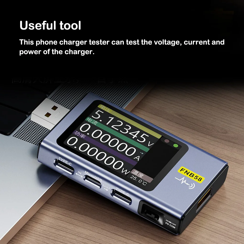 FNIRSI-FNB58 Digital Voltmeter Ammeter USB Tester TYPE-C Fast Charge Detection Trigger Capacity Measurement Ripple Measurement