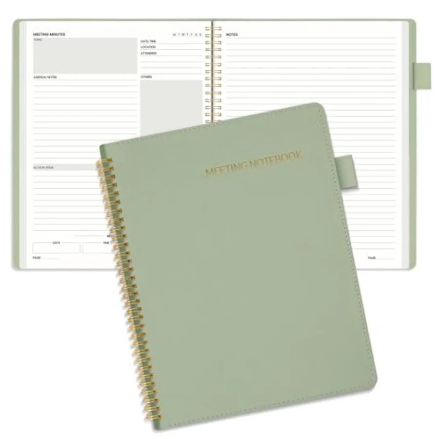 

Half Meeting Half Note - 8.5"x11" Professional Notebooks for Work - 160 Pages, A4 Size Project Planner, Spiral Meeting Agenda O